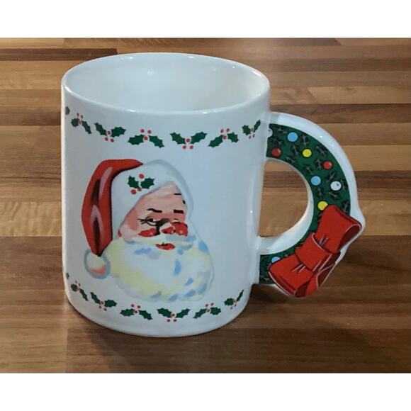 Vintage 1985 Christmas Santa Wreath Handle Coffee Mug The Love Mug - Picture 9 of 10
